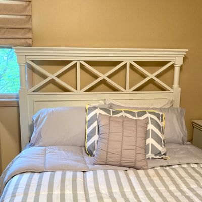 LOT 73: White Bed Frame with Magnussen Home Night Stand / Table