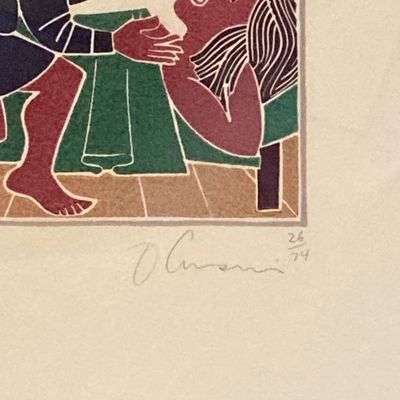 LOT 81: Framed Block Print / Stamp Signed and Numbered 26/74 by Artist
