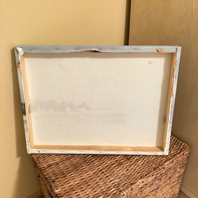 LOT 76: Wicker Storage Chest with Pair of Wall Hangings - Nautical Oil Painting and More