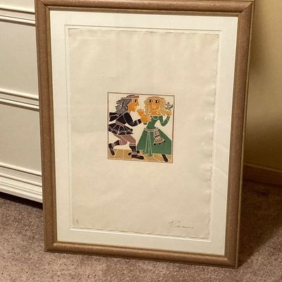 LOT 161: Framed Block Print / Stamp Wall Hanging Signed by Artist and Numbered 8/74