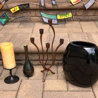 LOT 66: Home Decor Collection - Metal Wall Art, Made in Italy Vase, Candle Holders and More