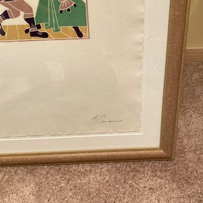 LOT 161: Framed Block Print / Stamp Wall Hanging Signed by Artist and Numbered 8/74