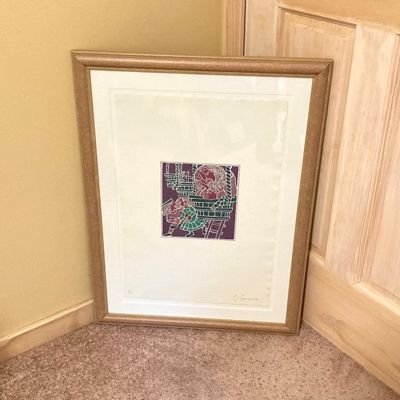 LOT 162: Framed Block Print / Stamp Wall Hanging Signed by Artist and Numbered 8/74