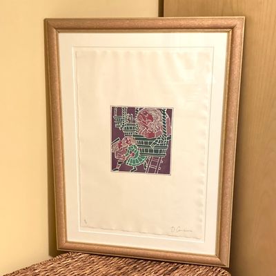 LOT 162: Framed Block Print / Stamp Wall Hanging Signed by Artist and Numbered 8/74