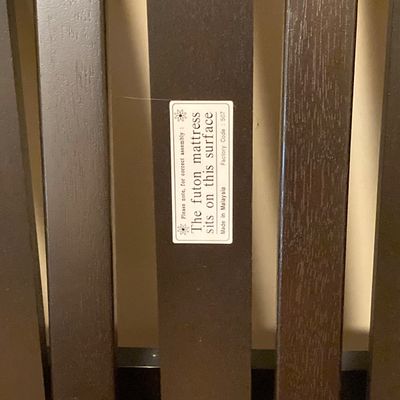 LOT 74: Black Wooden Folding Twin Size Futon with Mattress and Accent Pillows