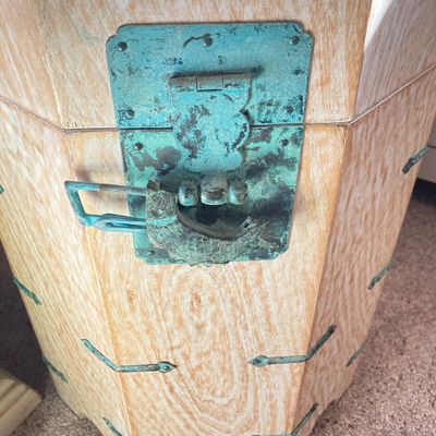 LOT 70: Asian White Washed Lift Top Octagon Side Table with Storage
