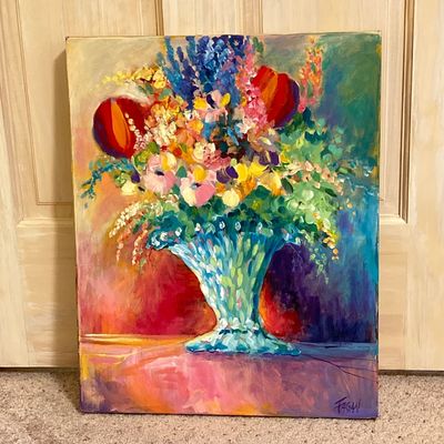 LOT 68: Beautiful Vibrant Floral Oil Painting Signed by Artist Fagan