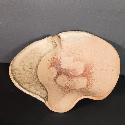 LOT 72F: Parthesius Signed Enamel on Copper Miniature with Vintage Tai Loy Lucite Flower Sculpture & Art Pottery Trinket Dish