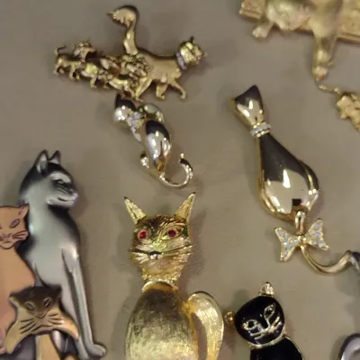 Collection of Cat Theme Brooches and Pins (#4)