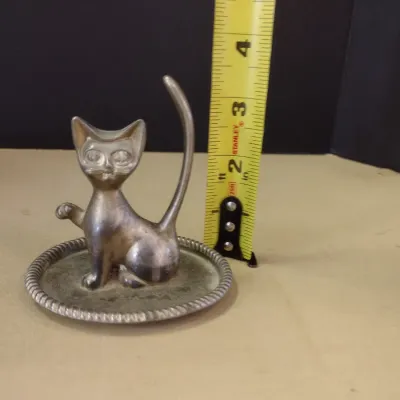 Cat Design Trinket Box and Silver Plated Jewelry Stand (#7)