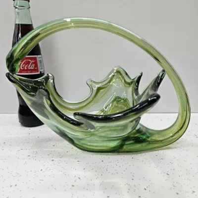 Green glass curved bowl
