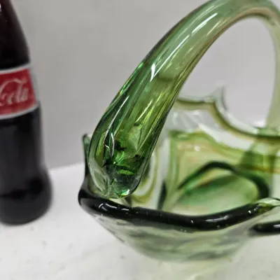 Green glass curved bowl