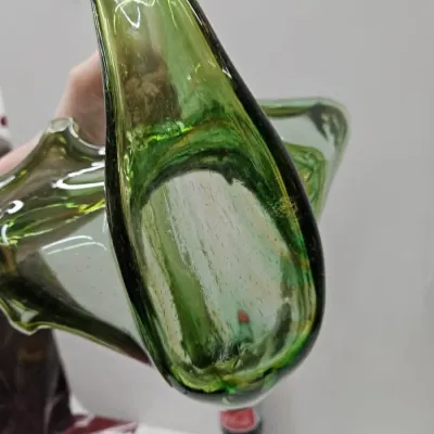 Green glass curved bowl