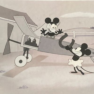 LOT 59: Framed Walt Disney Good Luck Charm / Plane Crazy 1928 Print with Souvenir Mickey Mouse and Collection of Books