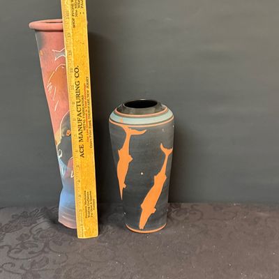 LOT 49: Pair of Signed Studio Pottery Marine Inspired Vases