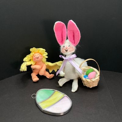 LOT 66: Vintage Annalee Doll Collection with Stained Glass Easter Egg - White Spring Duck, Easter Duck, Bunny and More