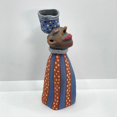 LOT 64: Collection of Carved Animals (Onyx, Wood, Stone) with Ceramic Folk Art Candlestick Holder