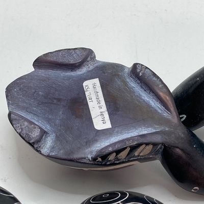 LOT 64: Collection of Carved Animals (Onyx, Wood, Stone) with Ceramic Folk Art Candlestick Holder