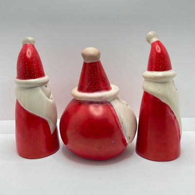 LOT 63: Vintage Stone Trio of Santa's with Primitive Holiday Framed Handcrafted Wall Hangings