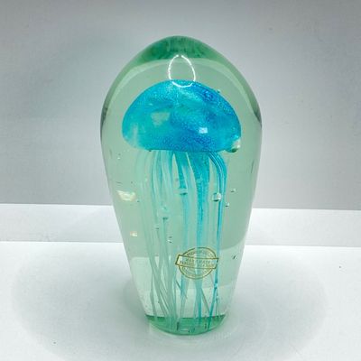 LOT 70: Gorgeous Art Glass - Jelly Fish Paperweight (Hand Made Fabrique a La Main) and Sea Turtle Figurine