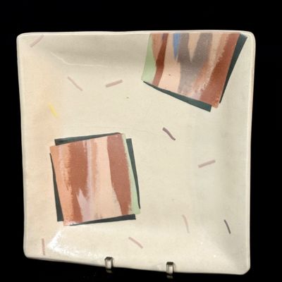 LOT 50: Colorful Collection Of Signed Studio Art Pottery Plates Including a Fish, Check, Swirl and Other Patterns
