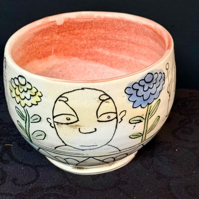 LOT 46: Collection of Whimsical Pottery Art- Bowl, Plate, and Vases