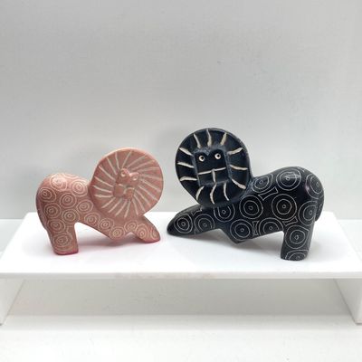 LOT 64: Collection of Carved Animals (Onyx, Wood, Stone) with Ceramic Folk Art Candlestick Holder