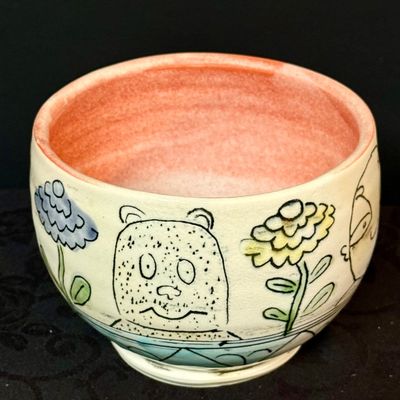 LOT 46: Collection of Whimsical Pottery Art- Bowl, Plate, and Vases