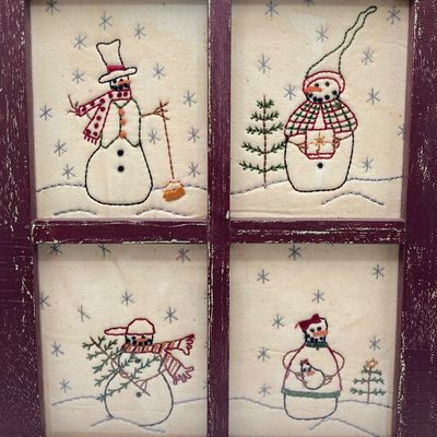 LOT 63: Vintage Stone Trio of Santa's with Primitive Holiday Framed Handcrafted Wall Hangings