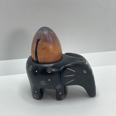 LOT 64: Collection of Carved Animals (Onyx, Wood, Stone) with Ceramic Folk Art Candlestick Holder