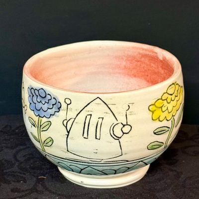 LOT 46: Collection of Whimsical Pottery Art- Bowl, Plate, and Vases