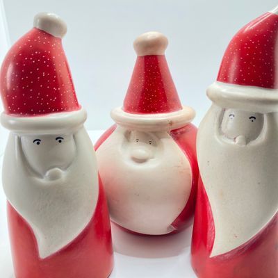 LOT 63: Vintage Stone Trio of Santa's with Primitive Holiday Framed Handcrafted Wall Hangings