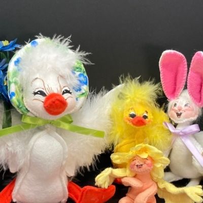 LOT 66: Vintage Annalee Doll Collection with Stained Glass Easter Egg - White Spring Duck, Easter Duck, Bunny and More
