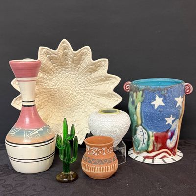 LOT 48: Collection of Southwestern Inspired Vases Bowls and More
