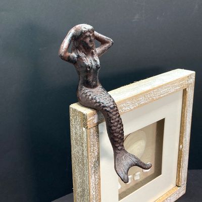 LOT 69: Mermaid / Beach Collection - Art Pottery Mask Sculpture w/Seashells, Cast Iron Mermaid, Scalloped Shell Sculpture & More