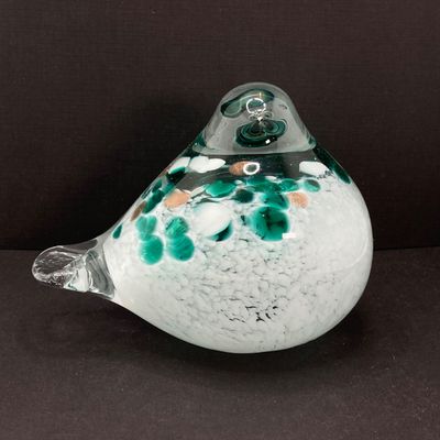LOT 71: Pair of Art Glass Birds with Colorful Egg / Oval Shaped Paperweight