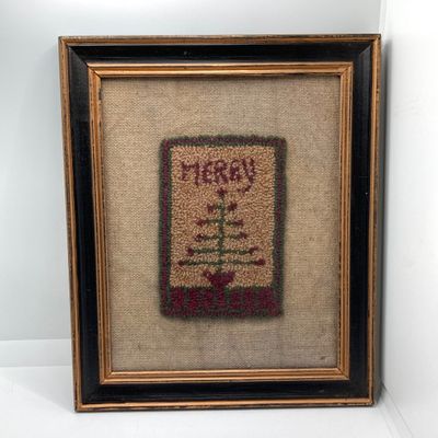 LOT 63: Vintage Stone Trio of Santa's with Primitive Holiday Framed Handcrafted Wall Hangings