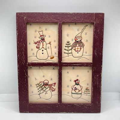 LOT 63: Vintage Stone Trio of Santa's with Primitive Holiday Framed Handcrafted Wall Hangings