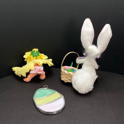 LOT 66: Vintage Annalee Doll Collection with Stained Glass Easter Egg - White Spring Duck, Easter Duck, Bunny and More