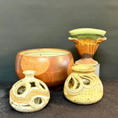 LOT 53: Collection of Studio Art Pottery - Vase, Bowl and Votive Candle Holders