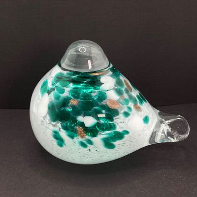 LOT 71: Pair of Art Glass Birds with Colorful Egg / Oval Shaped Paperweight