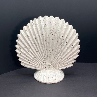 LOT 69: Mermaid / Beach Collection - Art Pottery Mask Sculpture w/Seashells, Cast Iron Mermaid, Scalloped Shell Sculpture & More
