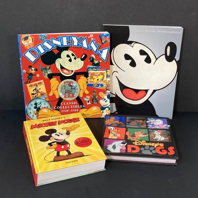 LOT 59: Framed Walt Disney Good Luck Charm / Plane Crazy 1928 Print with Souvenir Mickey Mouse and Collection of Books