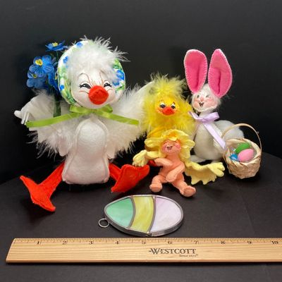 LOT 66: Vintage Annalee Doll Collection with Stained Glass Easter Egg - White Spring Duck, Easter Duck, Bunny and More