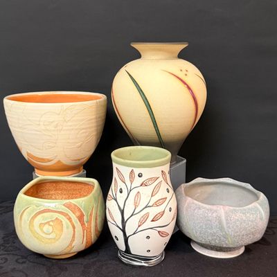 LOT 51: Collection Studio Art Pottery Vases of Various Sizes and Shapes Including Signed Pieces