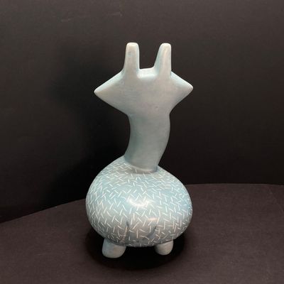 LOT 65: Ceramic Vase (Puerto Rico) with Collection of Painted / Carved Stone Figurines