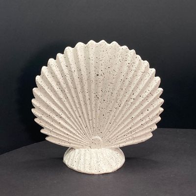 LOT 69: Mermaid / Beach Collection - Art Pottery Mask Sculpture w/Seashells, Cast Iron Mermaid, Scalloped Shell Sculpture & More
