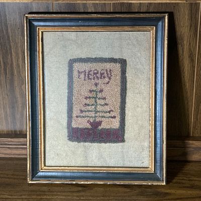 LOT 63: Vintage Stone Trio of Santa's with Primitive Holiday Framed Handcrafted Wall Hangings