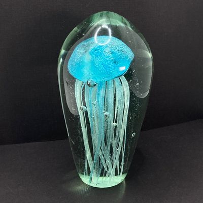 LOT 70: Gorgeous Art Glass - Jelly Fish Paperweight (Hand Made Fabrique a La Main) and Sea Turtle Figurine