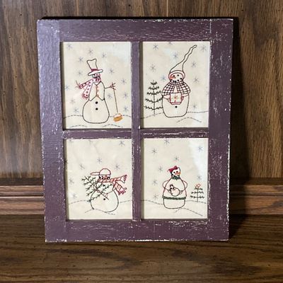 LOT 63: Vintage Stone Trio of Santa's with Primitive Holiday Framed Handcrafted Wall Hangings
